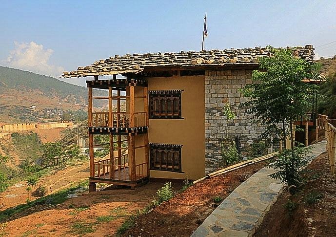 Adobe wall types as Rammed earth wall  in Wangdue eco-lodge