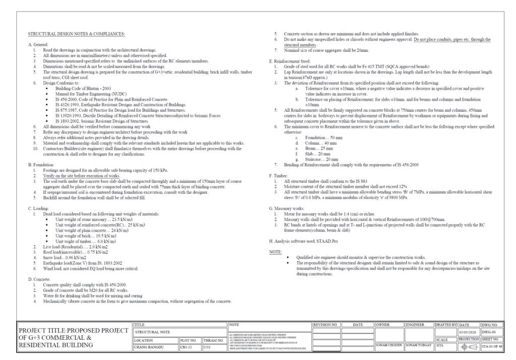 Structure Drawings: General Note