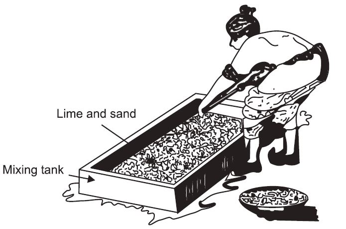 Manual mixing of lime mortar